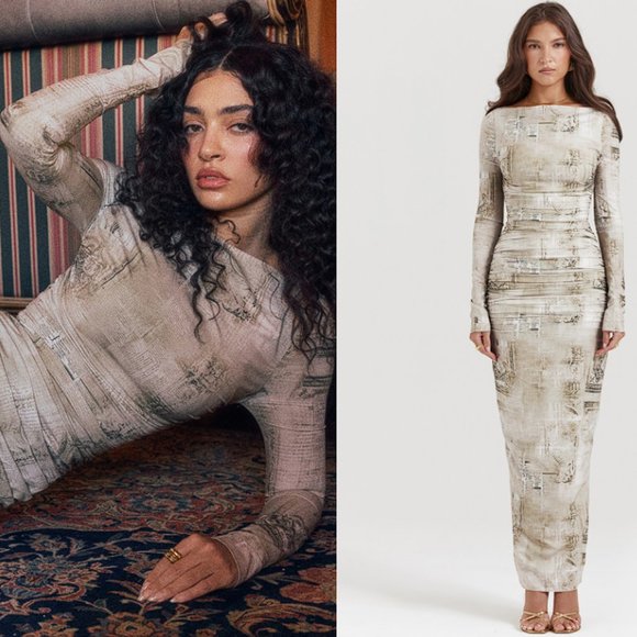 HOUSE OF CB 'Lanetta' Pale Sage Print Maxi Dress NWOT - Picture 2 of 5